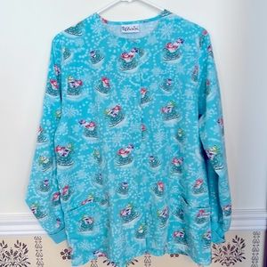 UA Uniform Advantage Scrub Jacket Snowmen on Sleighs Long Sleeve Pockets Winter